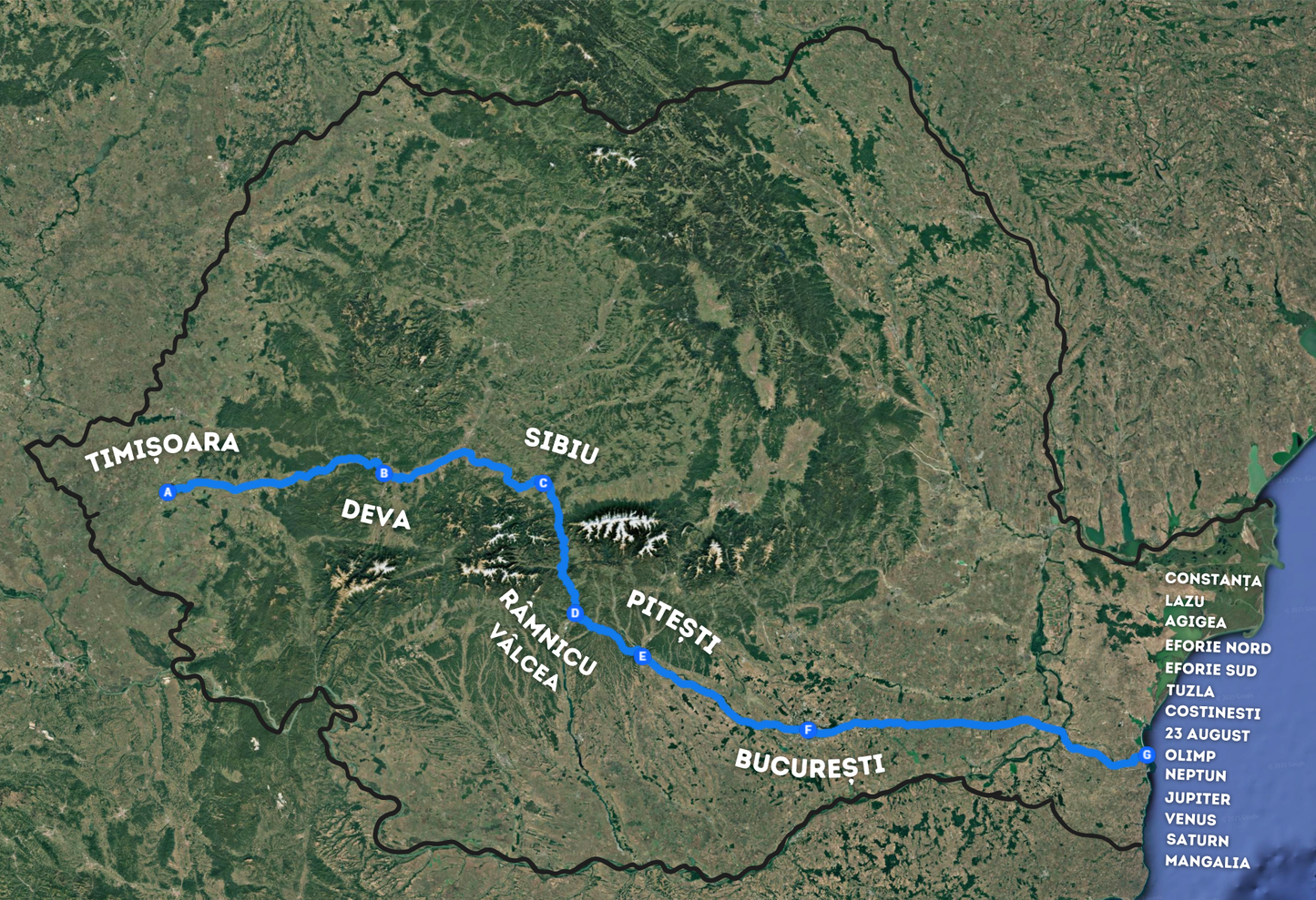 Timișoara - Deva - Sibiu - Rm. Vâlcea - Pitești - București